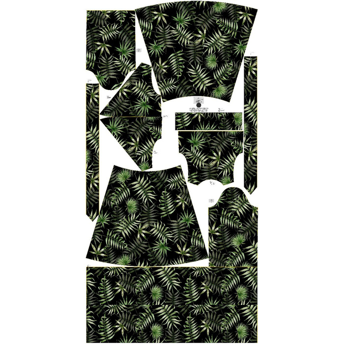 UMSCHLAG KLEID MIT RÜSCHEN (ABELLA) - PALMENBLÄTTER Ms. 4 / schwarz - Nähset L