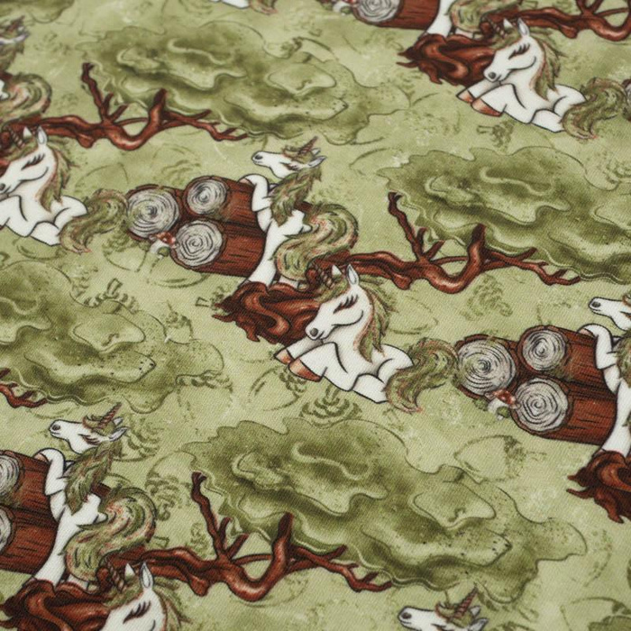FOREST UNICORNS pat. 2 / green - looped knit fabric