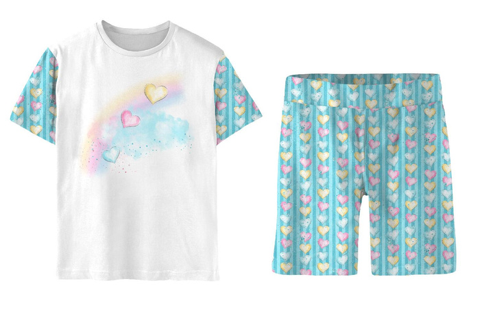 CHILDREN'S PAJAMAS "ADA" - PASTEL HEARTS (WONDERLAND) - Bamboo Single Jersey with elastan (134/140)