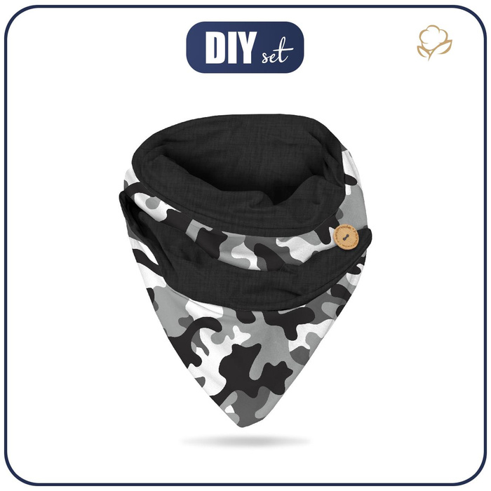BUTTON SCARF - CAMOUFLAGE GREY - sewing set
