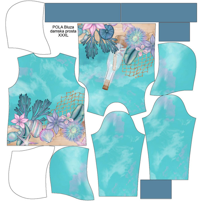 DÁMSKA MIKINA (POLA) CLASSIC S KAPUCÍ - DOPIS V LAHVĚ (mořský svět) - teplákovina - M