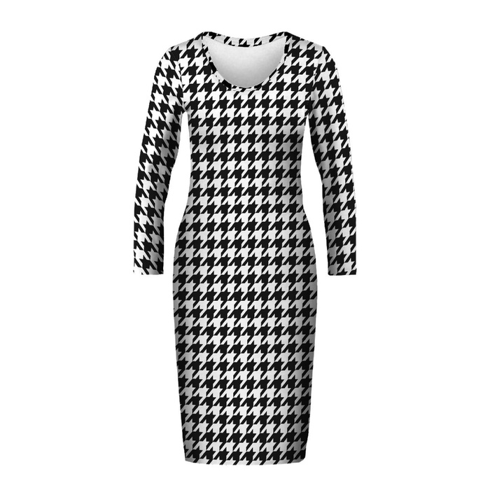PENCIL DRESS (ALISA) - BLACK HOUNDSTOOTH / WHITE - sewing set XL