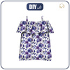 Bardot neckline blouse (SARA) - PANSIES (BLOOMING MEADOW) (Very Peri) - sewing set - 98-104