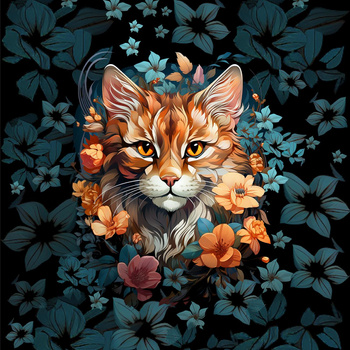 ANIMALS MANDALA wz.12 (cat) - panel (75cm x 80cm)  Wintersweat angeraut mit Elastan ITY