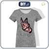 DAMEN T-SHIRT - BEAUTY BUTTERFLY (GLITTER SCHMETTERLINGE) / ACID WASH GRAU - Single Jersey M
