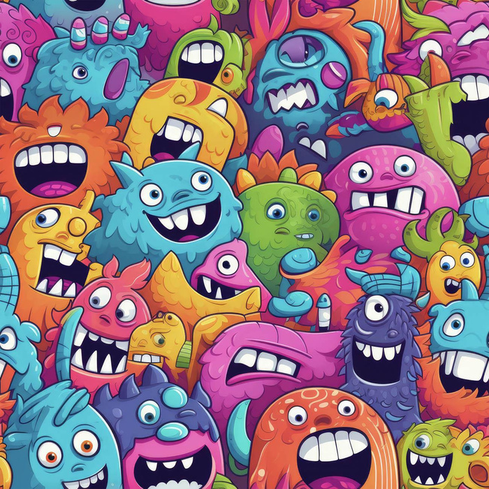 CRAZY MONSTERS PAT. 4 - looped knit fabric with elastane ITY