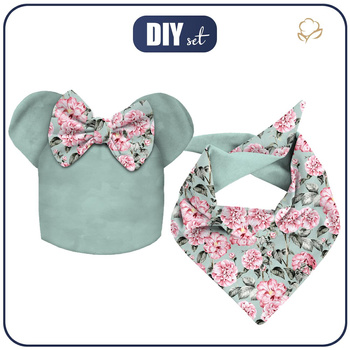 KID'S CAP AND SCARF (MOUSE) - PINK PEONIES pat. 1 44-47