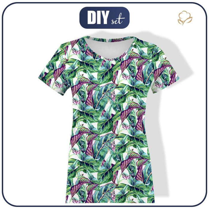 DAMEN T-SHIRT - MINI BLÄTTER UND INSEKTEN MS.1 (TROPISCHE NATUR) / weiß - Single Jersey XXXL