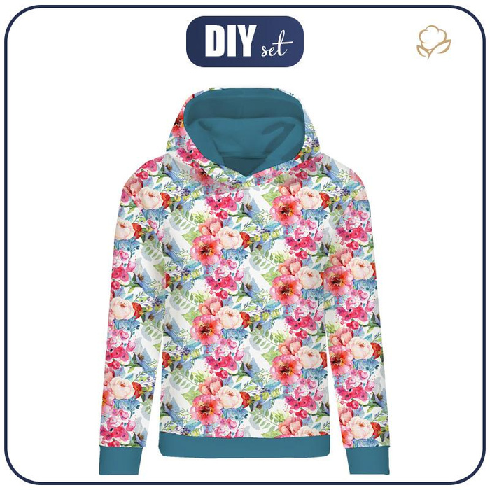 CLASSIC WOMEN’S HOODIE (POLA) - WILD ROSE PAT. 3 (IN THE MEADOW) - looped knit fabric - L