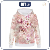BLUZA DAMSKA (POLA) CLASSIC Z KAPTUREM - WATERCOLOR FLOWERS wz. 6 - dzianina pętelkowa