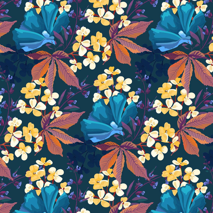 FLORAL AUTUMN pat. 2 - looped knit fabric with elastane ITY
