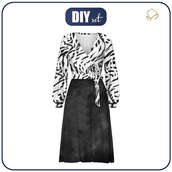 WRAP MIDI DRESS (BIANCA) - BLACK AND WHITE ABSTRACTION - sewing set S