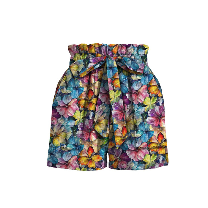 PAPERBAG SHORTS - WATER-COLOR FLOWERS pat. 8 - sewing set XS