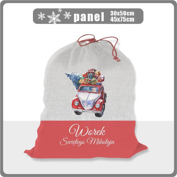 SANTA’S CART - WOREK ŚWIETĘGO MIKOŁAJA - acid wash grey - Cotton woven fabric panel / Choice of sizes