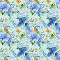 MINI KINGFISHERS AND LILACS (KINGFISHERS IN THE MEADOW) / light blue - Viscose jersey