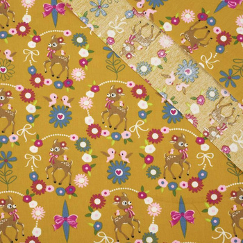 ROE DEER (wreaths) / mustard - POPLIN 100% cotton