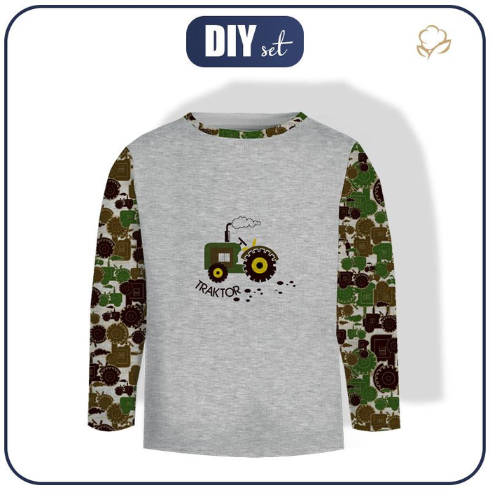 LONGSLEEVE - TRAKTOR GRÜN / melange hellgrau - Single Jersey (122/128)
