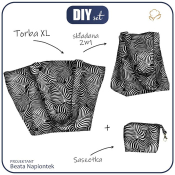 Torba XL z saszetką 2 w 1 - LIŚCIE ZEBRY - zestaw do uszycia