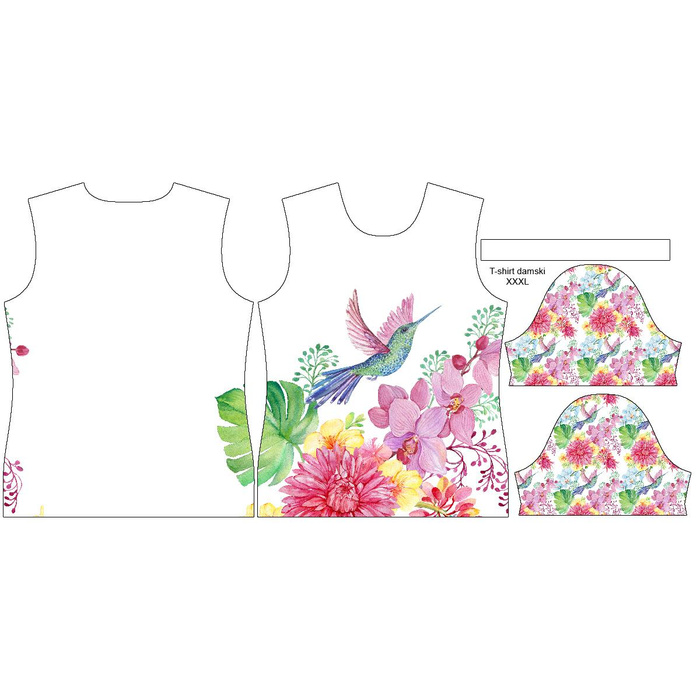 DAMEN T-SHIRT - KOLIBRIS UND BLUMEN Ms. 2 - Single Jersey XS