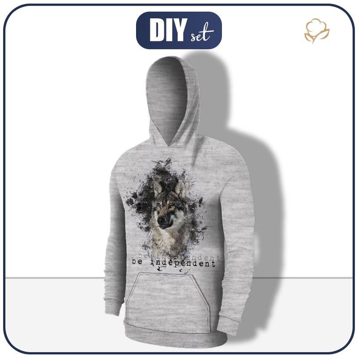HERREN HOODIE - BE INDEPENDENT (BE YOURSELF) / melange hellgrau - Nähset M