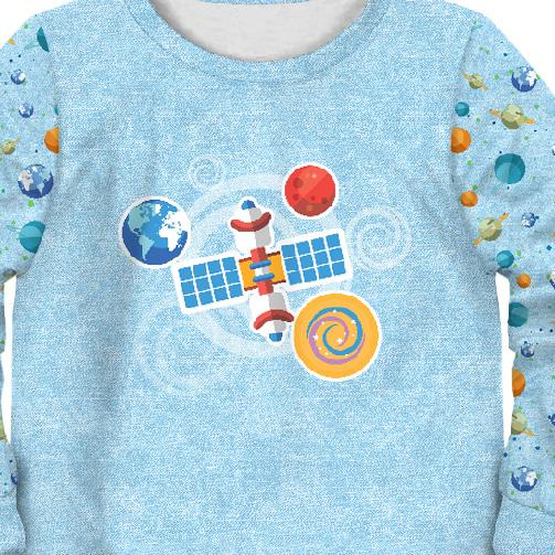 CHILDREN'S PAJAMAS " MIKI" - SATELLITE (SPACE EXPEDITION) / ACID WASH LIGHT BLUE - Elastic cotton knit fabric (86/92)