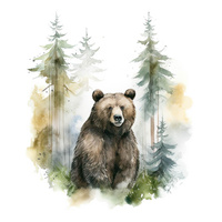 WATERCOLOR BEAR - panel (75cm x 80cm) Hydrophobic brushed knit