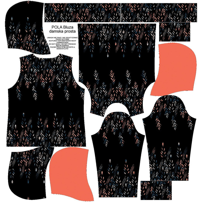 CLASSIC WOMEN’S HOODIE (POLA) - LEAVES PAT. 3 / BLACK - looped knit fabric ITY - S