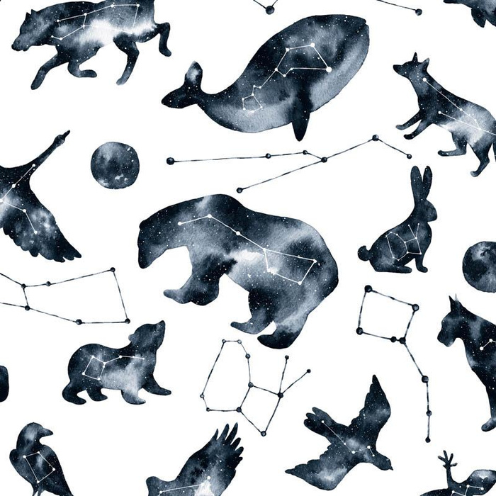 TIERE MIX (GALAKTISCHE TIERE) / weiß - Wasserabweisende Webware