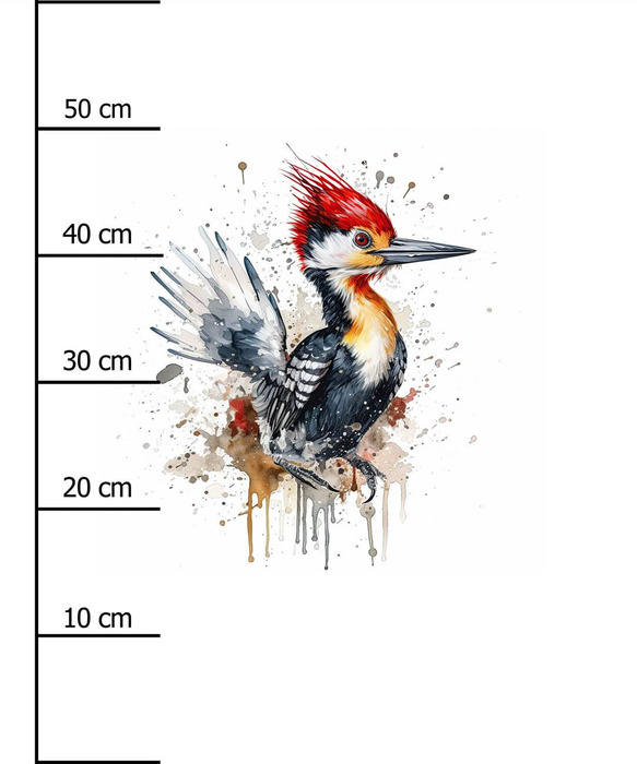 WATERCOLOR WOODPECKER - Paneel (60cm x 50cm) bavlněná tkanina