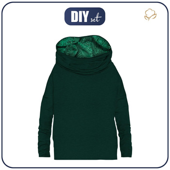 BLUZA DAMSKA (FURIA) NIETOPERZ Z KOMINEM - MELANŻ BUTELKOWA ZIELEŃ / ZIELONY AŻUR - zestaw do uszycia XXXL