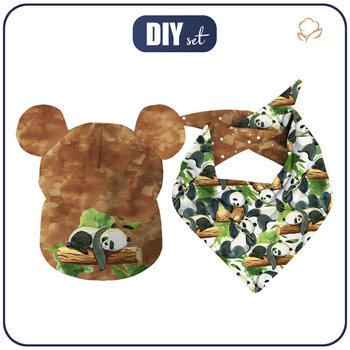 DĚTSKÁ ČEPICE A ŠATKA (TEDDY) - PANDY NA BAMBUSU - Sada šití