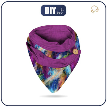 BUTTON SCARF - NEON FEATHERS - sewing set
