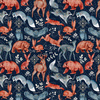 FOLK ANIMALS pat. 1 / dark blue (FOLK FOREST) - Cotton woven fabric