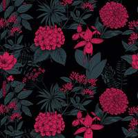 FLOWERS / viva magenta- Upholstery velour