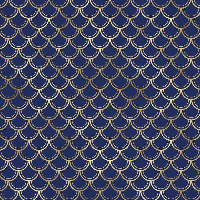 GOLDEN FISH SCALES pat. 2 (GOLDEN OCEAN) / dark blue- Upholstery velour 