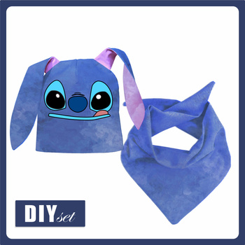DĚTSKÁ ČEPICE A ŠATKA (BUNNY) - BLUE ALIEN 44-47
