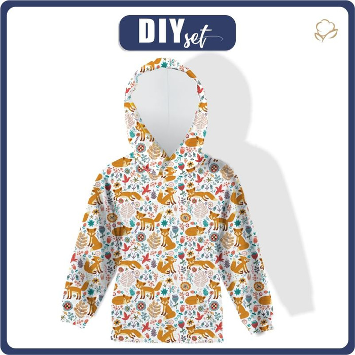 KID'S HOODIE - FOXES IN THE FORREST - looped knit fabric (122/128)