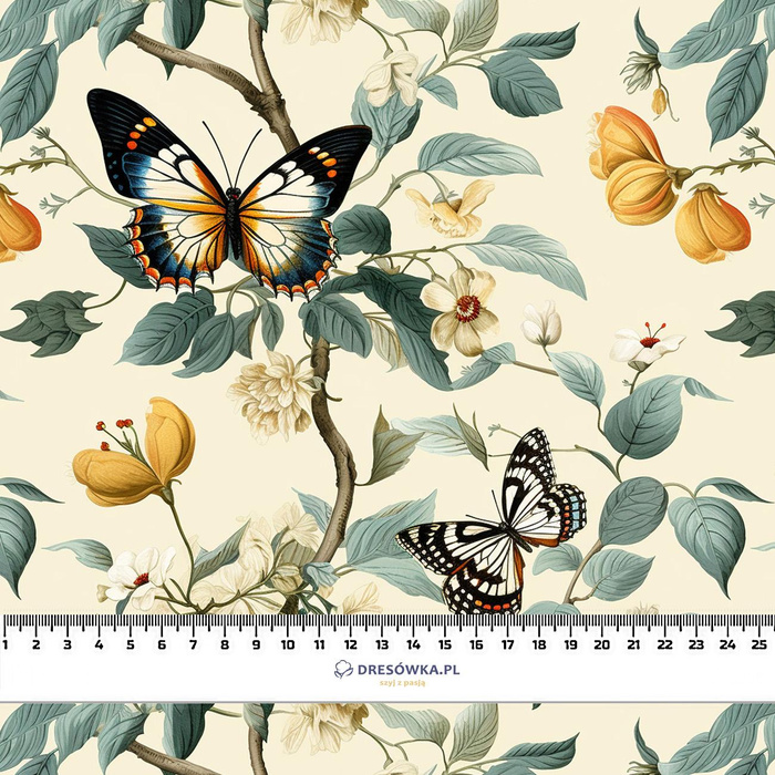 Butterfly & Flowers wz.2 - Tkanina na ubrusy