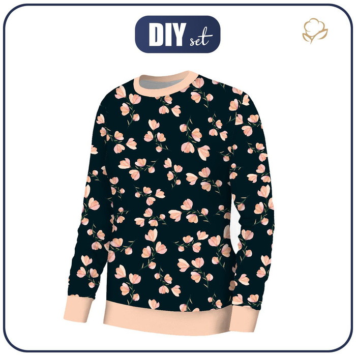 BLUZA DAMSKA (HANA) BASIC - RÓŻOWE KWIATKI WZ. 4 - dzianina pętelkowa ITY - XXXL