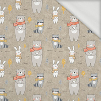 ANIMALS IN SCARVES PAT. 1 (WINTER FUN) / ACID WASH BEIGE - looped knit fabric