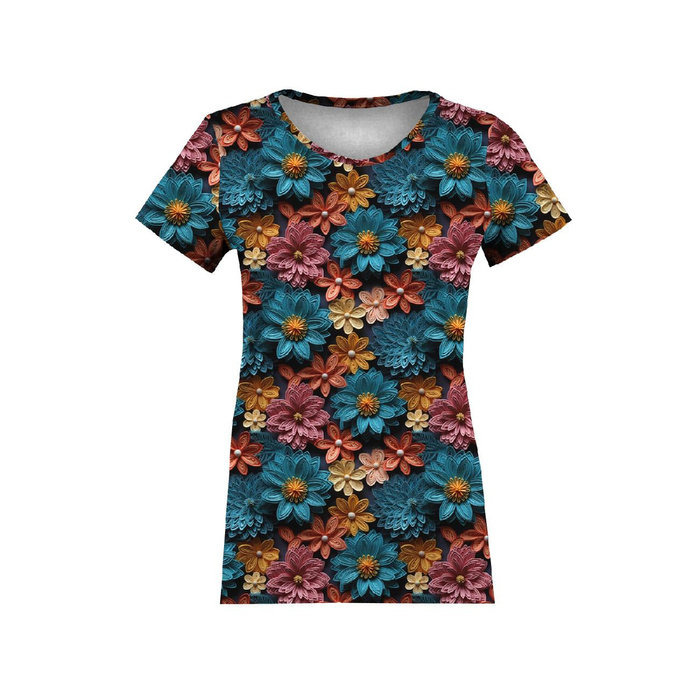 FLOWERS 3D WZ. 14- single jersey z elastanem ITY
