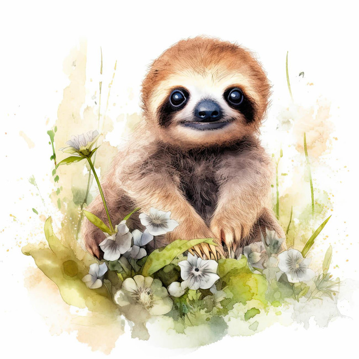 WATERCOLOR SLOTH M. 1 - Paneel (75cm x 80cm) Wasserabweisende Webware