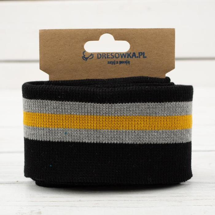 Folded ribbing BLACK / grey-mustard 140cm