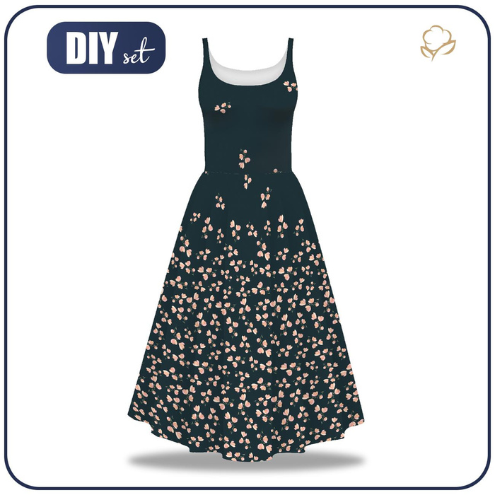 KLEID "ISABELLE" - ROSA BLUMEN M. 4 / schwarz - Nähset L