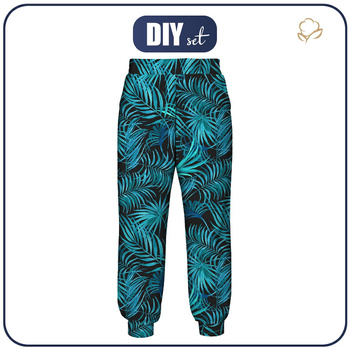 JOGGERY DAMSKIE (NOEMI) - LIŚCIE PALMY wz. 5 / czarny - zestaw do uszycia XL