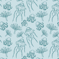 JELLYFISH AND CORALS (BLUE PLANET) - Waterproof woven fabric