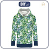 BLUZA DAMSKA (MEGI) - DŁUGA Z KAPTUREM - MINI LIŚCIE I OWADY WZ. 6 (TROPIKALNA NATURA) / biały - dzianina pętelkowa XXL