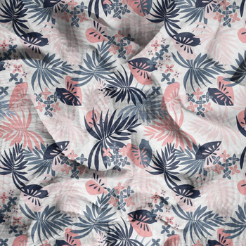 TROPICAL LEAVES pat. 4 - Cotton muslin