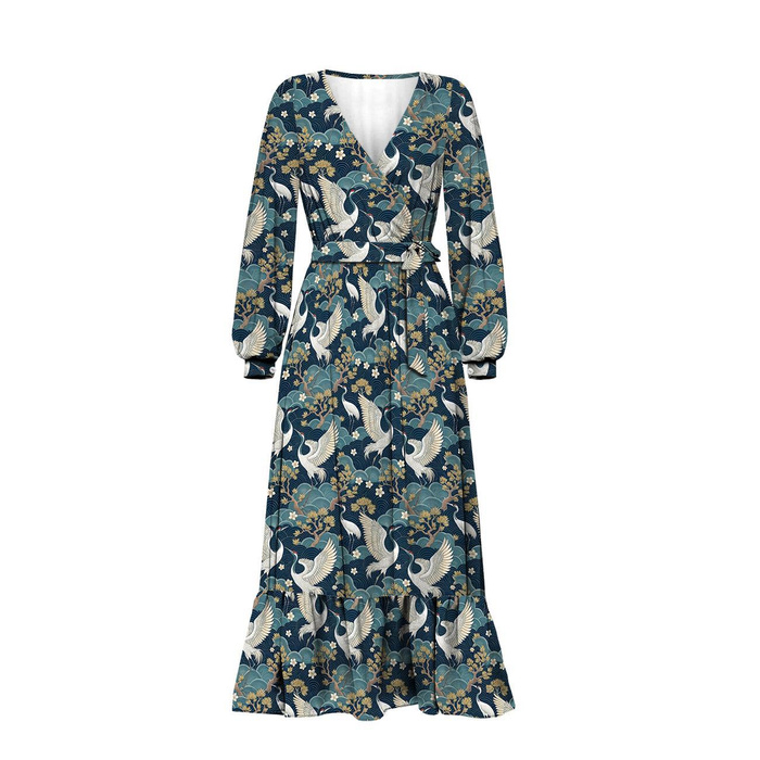 100CM Japanese Garden wz.3  (birds/szmaragd)- Slub Weave