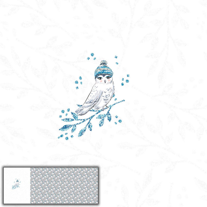 OWL IN A HAT (ENCHANTED WINTER) - panoramic panel looped knit